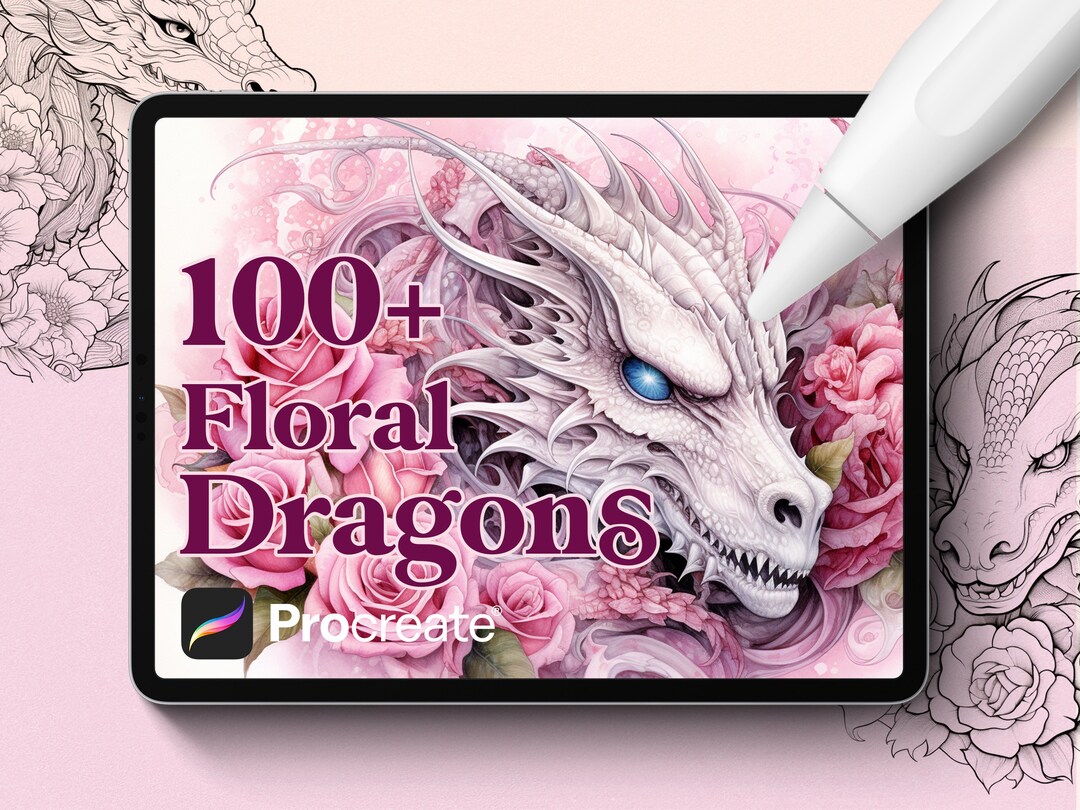 100+ Floral Dragon Stamps Brushes for Procreate, Instant Digital ...