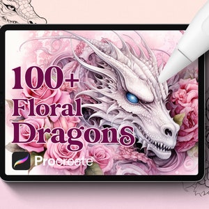 100+ Floral Dragon Stamps brushes for Procreate, Instant digital download