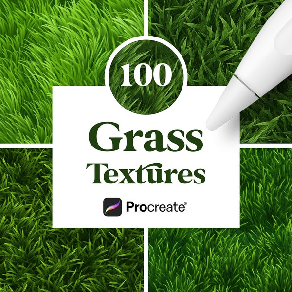 100 Grass Texture Brushes for Procreate, Seamless Texture Brushes, Short Cut Grass Texture