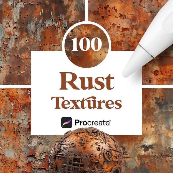 100 Procreate Rust Textures, Rusty Metal Brushes, Digital Download