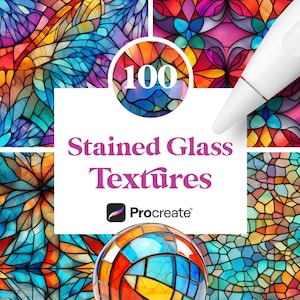 100 Procreate Stained Glass Textures, Einfarbiges Glasmosaik zum Färben