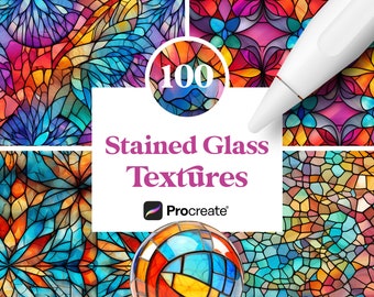 100 textures de vitrail Procreate, mosaïque de verre monochrome à colorier