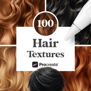 100 Procreate ヘアテクスチャ、デジタルダウンロード
