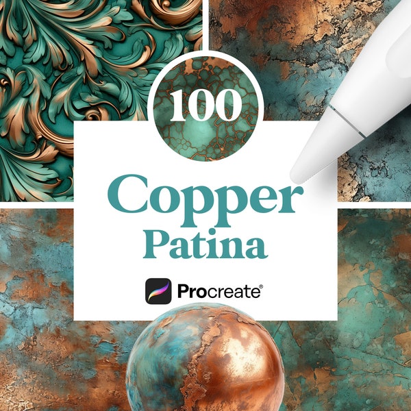 110 Copper Patina Textures for Procreate, Seamless Patterns