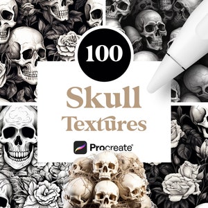 100 Procreate Skull Patterns, Skull Tattoo Design, Digital Download