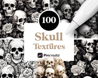 100 Procreate Skull Patterns, Skull Tattoo Design, Digital Download
