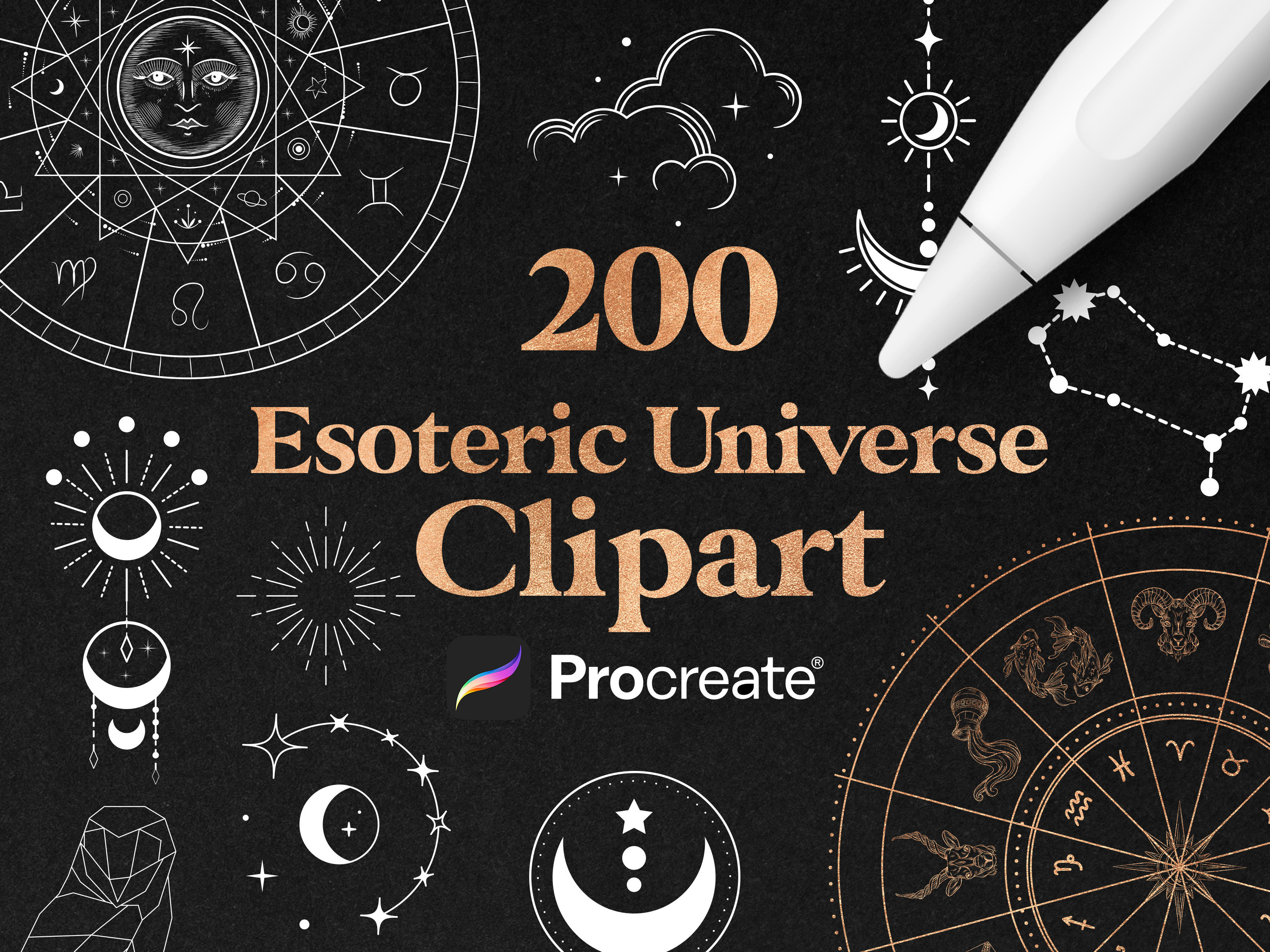 Esoteric Universe Sellos Procreate de Constelaciones y Zodiaco | 200 Pinceles Celestiales | Uso Comercial