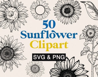 50 Sonnenblume Clipart Briefmarken | SVG, PNG, kommerzielle Nutzung