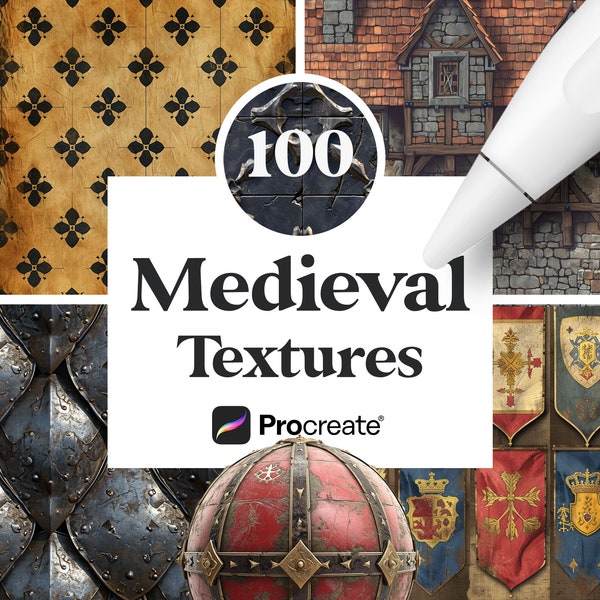 100 Procréer des textures médiévales, des armures, des châteaux, des bannières et des modèles de tissus, téléchargement numérique