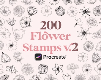 200 Blumenstempel | Blumen Procreate Stempel | Rosen, Pfingstrosen, Lilien, Orchideen für Procreate | Kommerzielle Nutzung inbegriffen