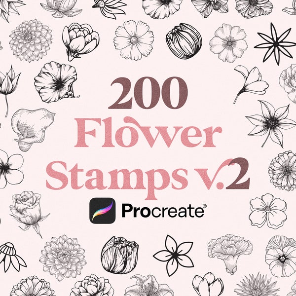 200 tampons Procréer une fleur | Tampons floraux Procreate | Roses, pivoines, lys, orchidées pour procréer | Utilisation commerciale incluse