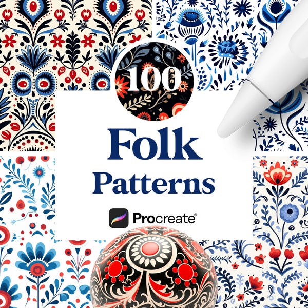 100 Procreate Folk Pattern Textures, Digital Download