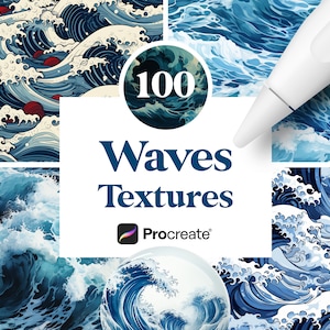 100 Procreate Waves Textures, Ocean Seamless Brushes