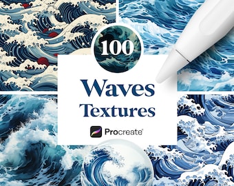 100 Procreate Waves Textures, Ocean Seamless Brushes