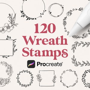 120 Procreate フローラル フレーム スタンプ バンドル | フラワー リース スタンプ | Procreate バンドル | スクエア フレーム