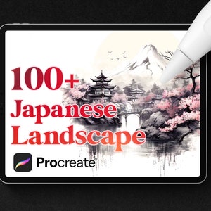 100+ Japanese Landscape Procreate Stamps: Tattoo Flash (Digital Download)