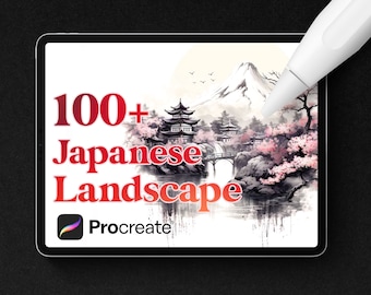 100+ Japanese Landscape Procreate Stamps: Tattoo Flash (Digital Download)