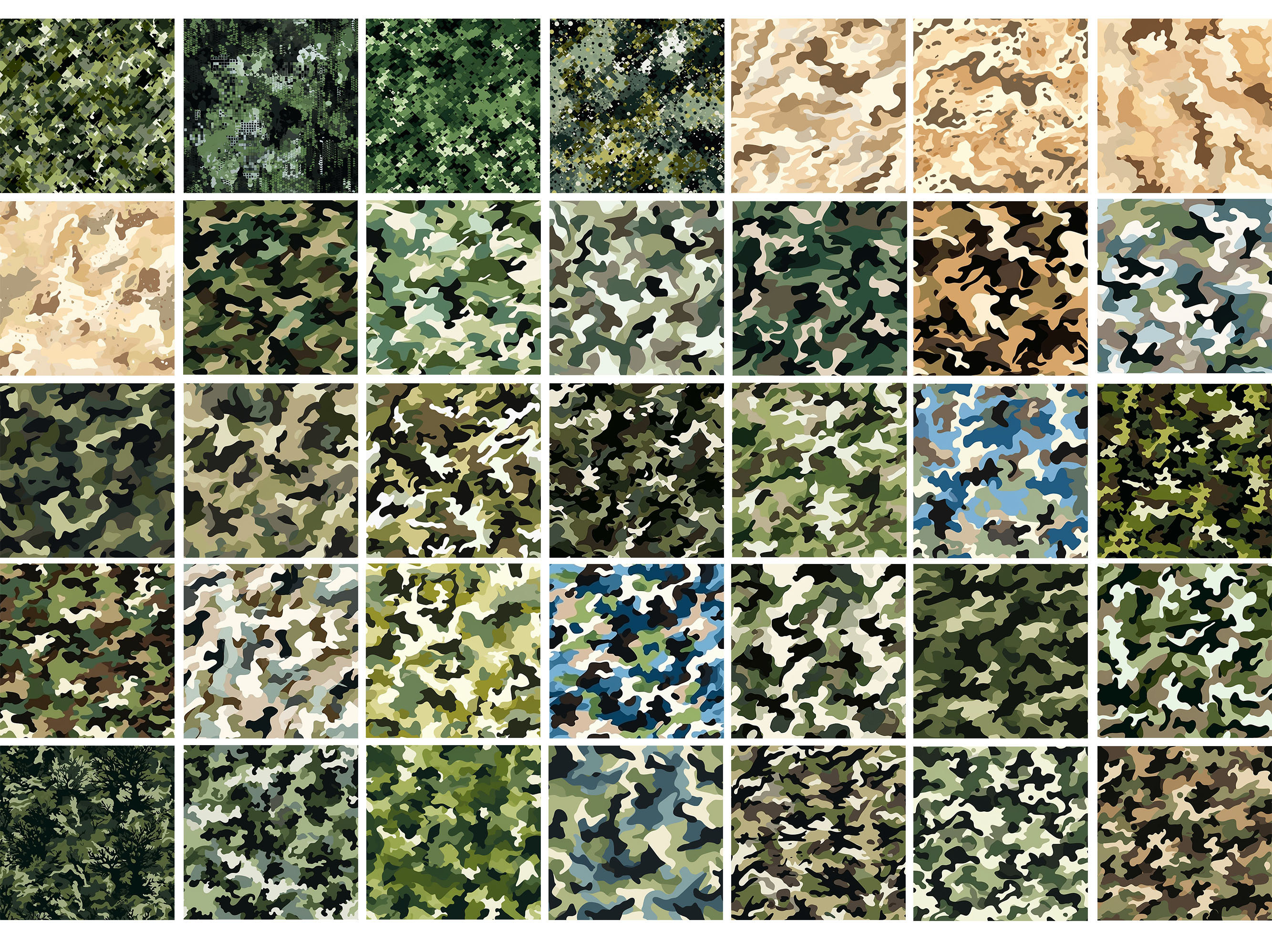 100 Camouflage Textures, Army Woodland Seamless Brushes for Procreate ...