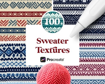 100 Procreate Pullover Texturen, Wolle Muster Nahtlose Pinseln