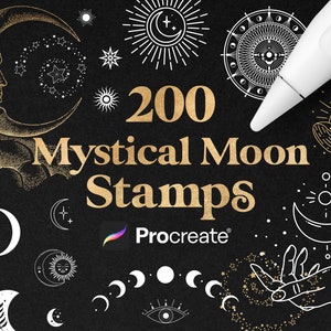 Mystical Moon Procreate Stamps | Crescent Moon | Procreate Universe | Celestial Procreate Stamps | Commercial Use Included