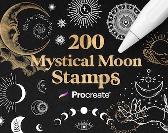 Mystical Moon Procreate Stamps | Crescent Moon | Procreate Universe | Celestial Procreate Stamps | Commercial Use Included