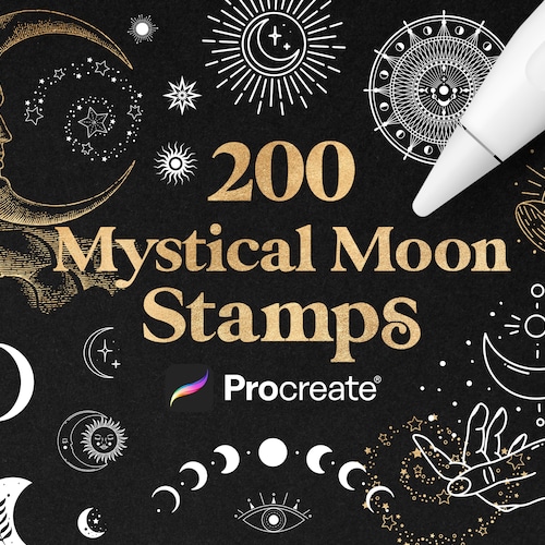 200 Mystical Moon Procreate Stamps: Celestial Designs (Commercial Use)
