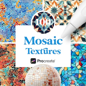 Puede incluir: Un conjunto de 100 texturas de mosaico para Procreate, con una variedad de patrones y diseños coloridos. Las texturas son perfectas para crear fondos, patrones e ilustraciones únicos.