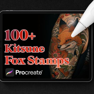 100+ Kitsune Fox Tattoo Stamps Brushes for Procreate (Digital Download)