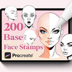 200 Basis Gesichtsstempel | Frauenkopf-Führerstempel | Schöne Frau Porträt Zeichnung Vorlage für Procreate | Sofortiger digitaler Download