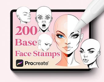 Procreate Gesichtsstempel: 200 Frauenportrait-Zeichnungsvorlagen (Digitaler Download)