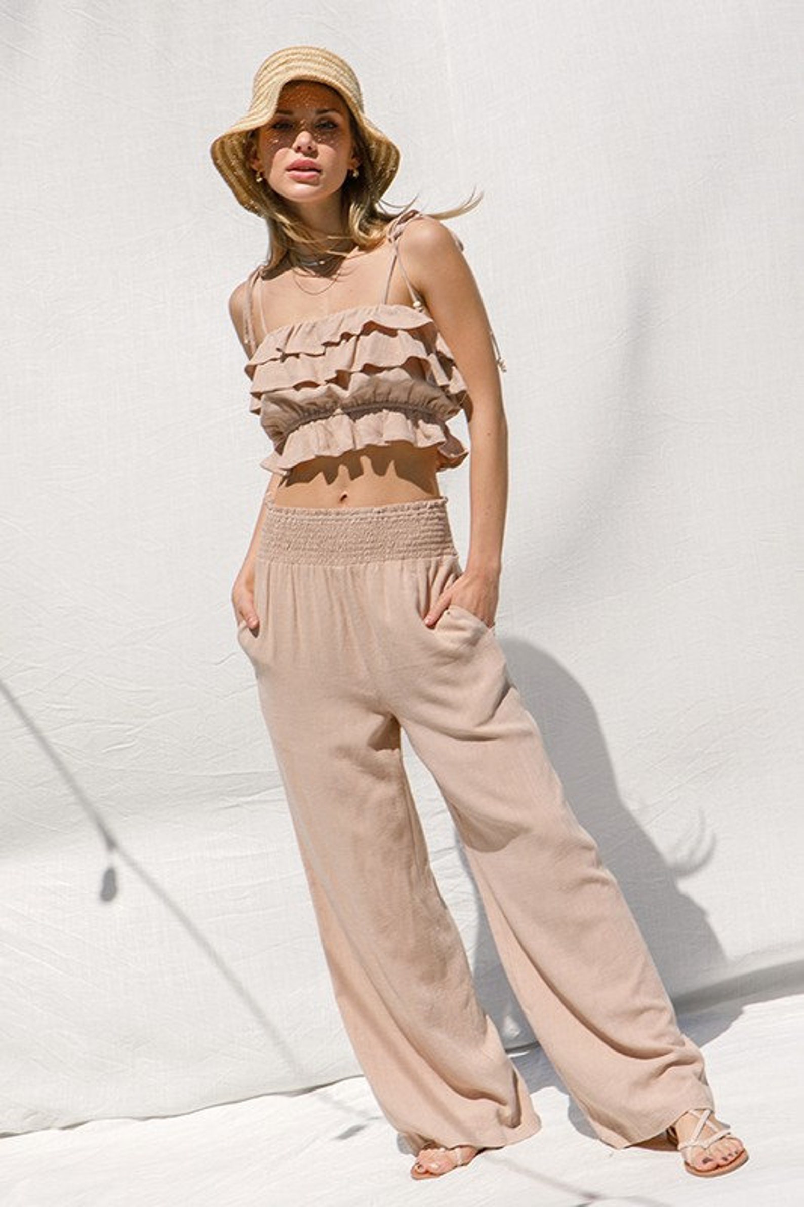ruffle pants suit