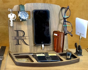 Personalized Wooden Docking Station for Men: Engraved Gift