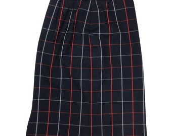 Vintage Burberry Nova Check Skirt in Navy, Wool pleated pencil