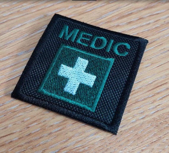 Medic Patch, Police paramedic, first aid embroidered hooked back patch 52 x  52mm