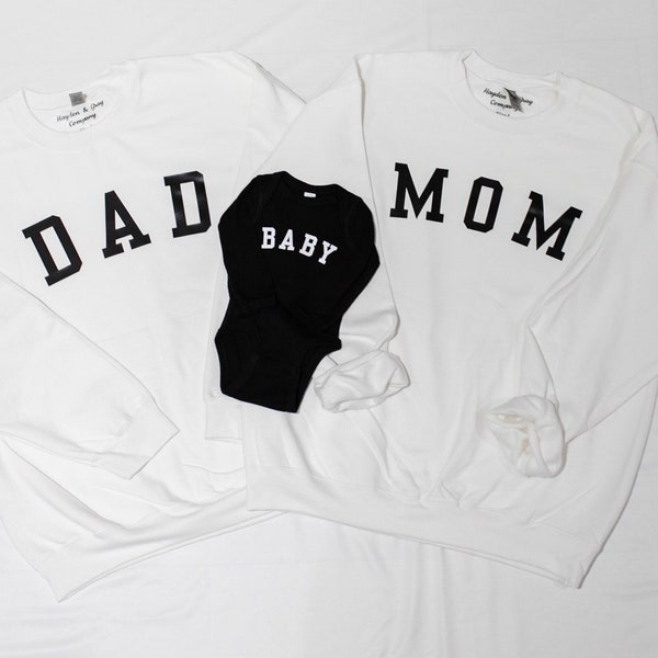 Mom Dad Baby Matching Outfits | Family Matching Outfits | Mom Dad Baby Crewneck | Mom Dad Baby Gifts | Maternity Photoshoot Outfit