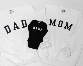 Mom Dad Baby Matching Outfits | Family Matching Outfits | Mom Dad Baby Crewneck | Mom Dad Baby Gifts | Maternity Photoshoot Outfit