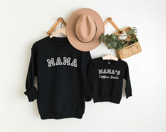 Matching Mama and Mini Sweaters | Black Mama Sweatashirt | Mama's Coffee Date | Gift for Mom to Be | Toddler Crewneck Sweatshirt