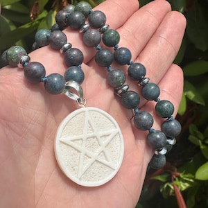 Ruby Kyanite jewelry, Pentagram jewelry, crystal jewelry, bone jewelry, Ruby Kyanite necklace.