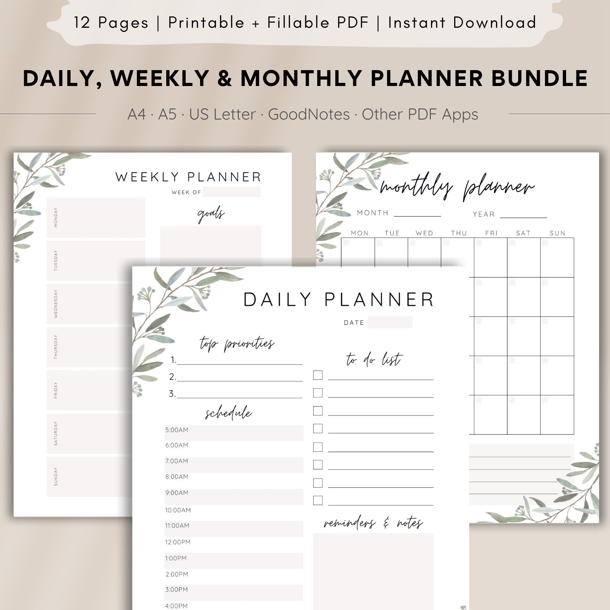 Daily Weekly Monthly Planner Digital and Printable Planner - Etsy