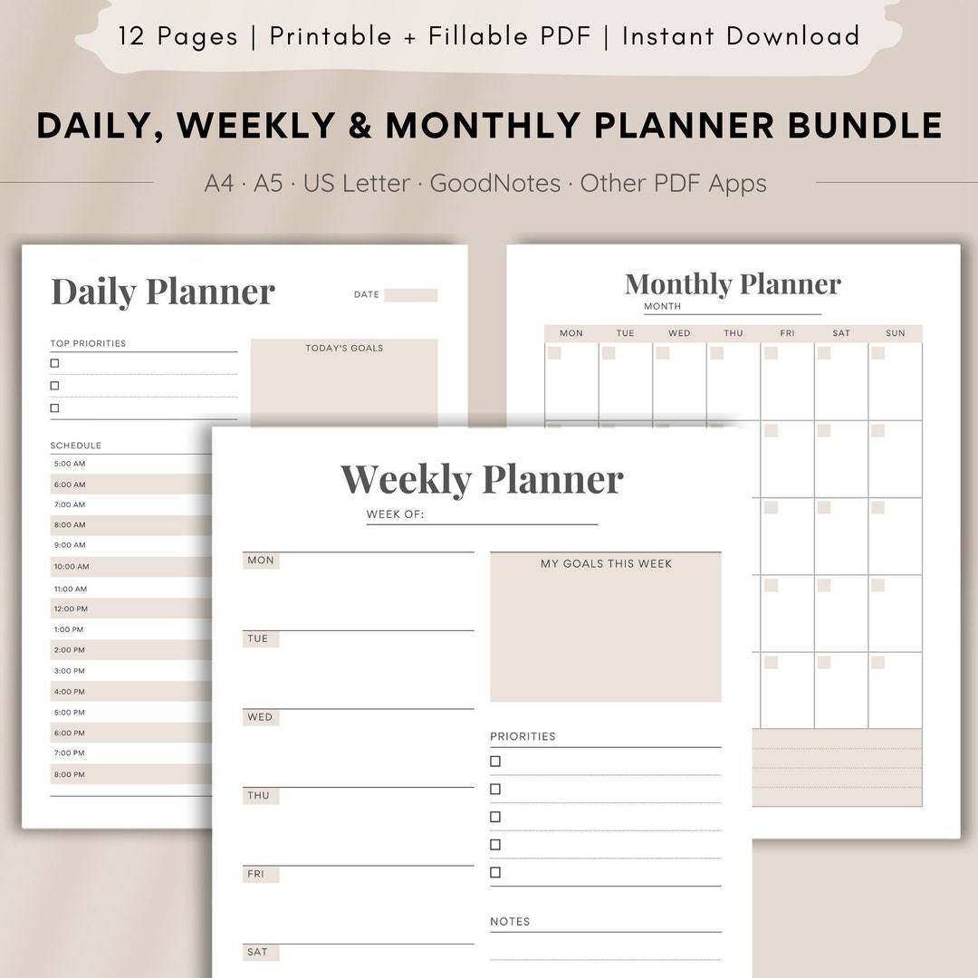 Daily Weekly Monthly Planner Simple and Chic Digital and - Etsy