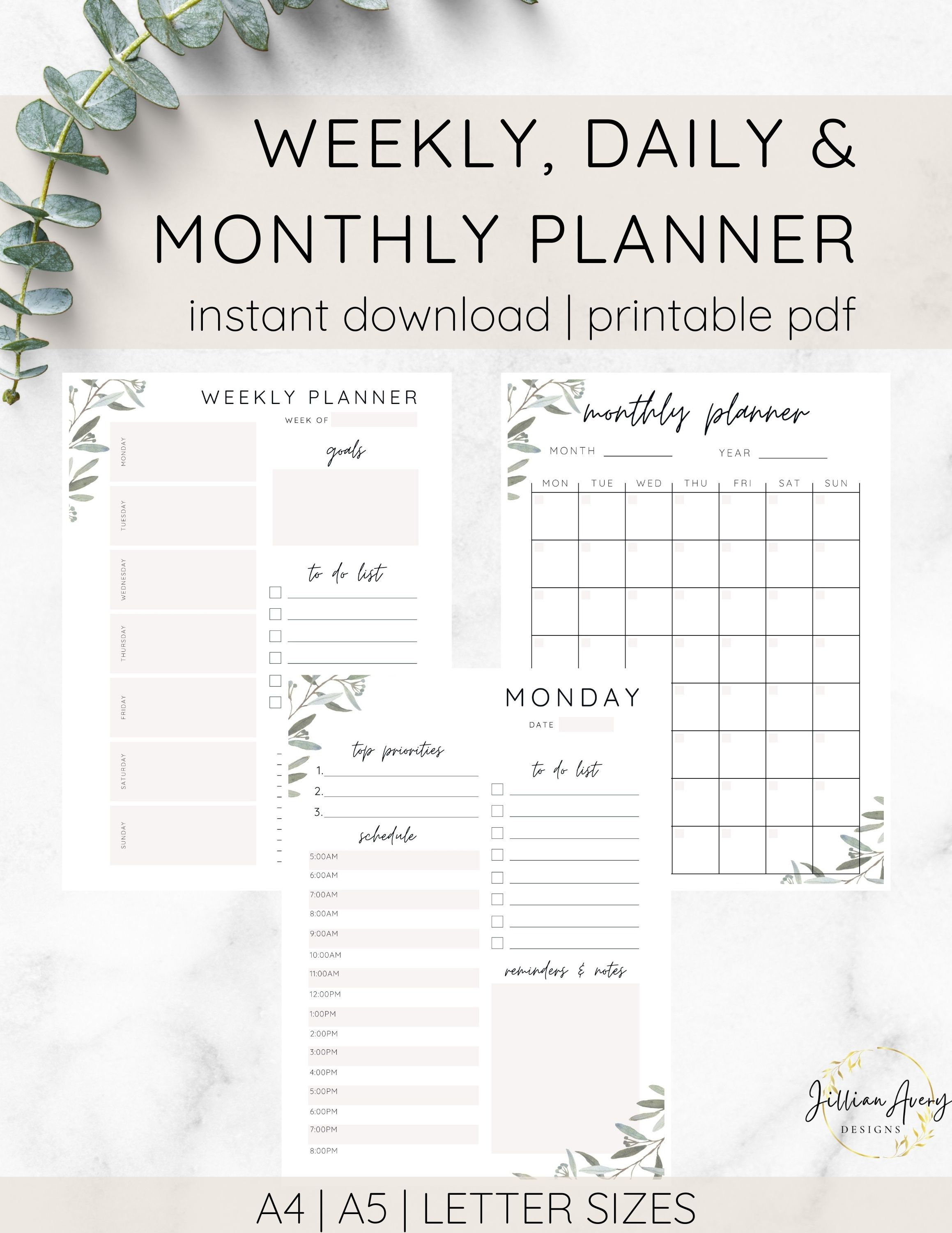 Daily Weekly Monthly Planner Printable Set Simple & Etsy