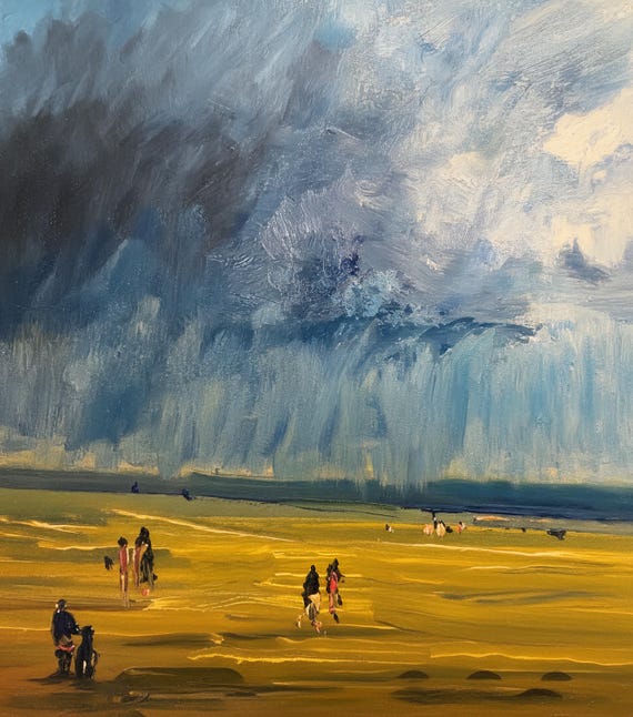 storm on the sands Estuary Landscape Painting: Approaching Storm on the Sands