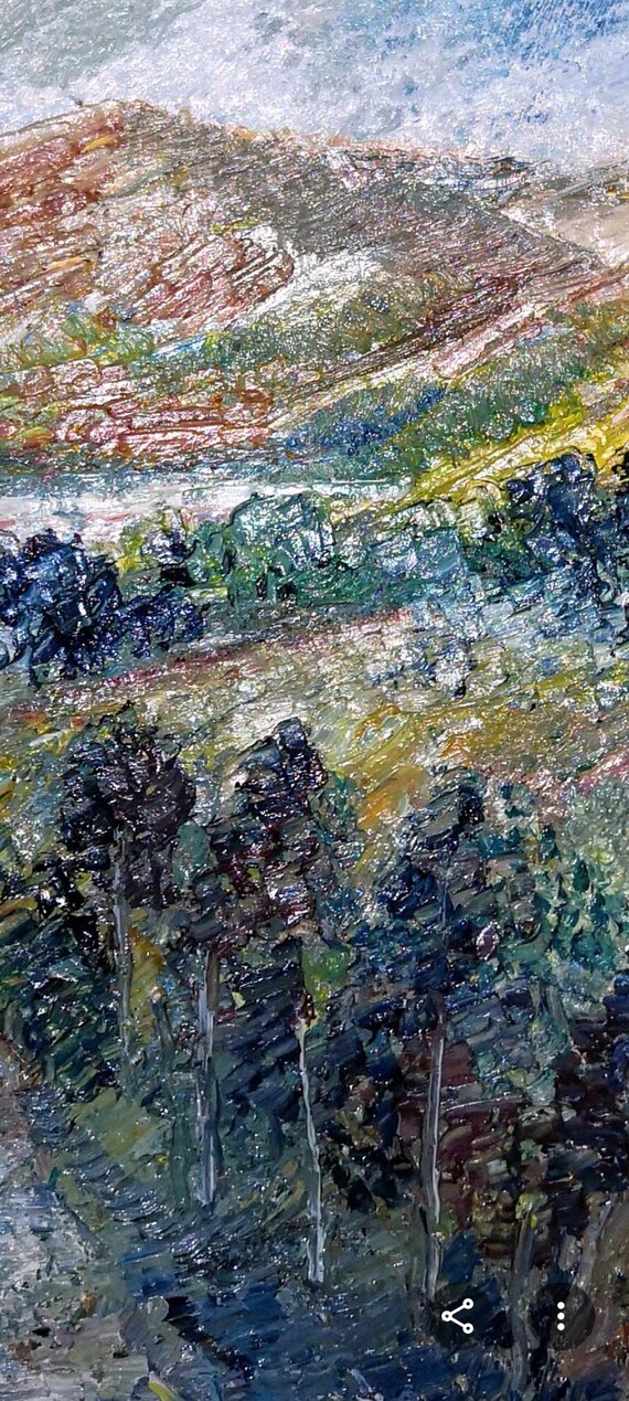 Wooded Pathway Painting: Lakeside Hillside Landscape Art