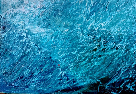 Ocean Ice Cave Painting: Abstract Blue Wall Art