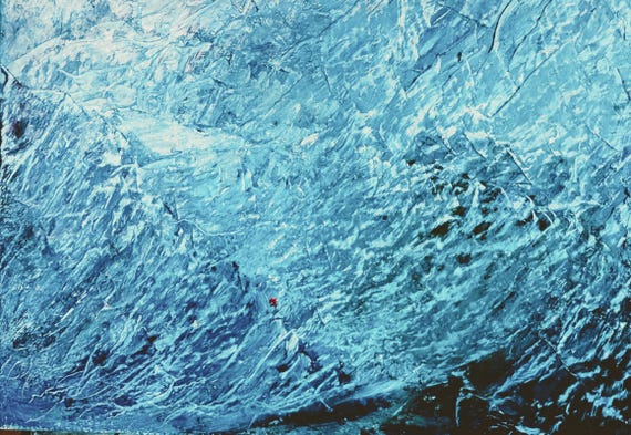 Textured Ice Cave Painting: Abstract Blue Wall Art