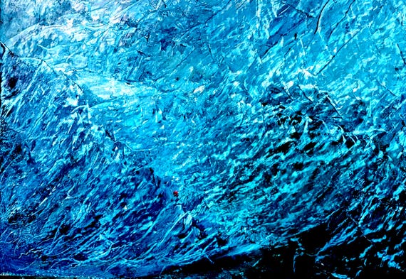 Ocean Ice Mountains Painting: Abstract Blue Wall Art