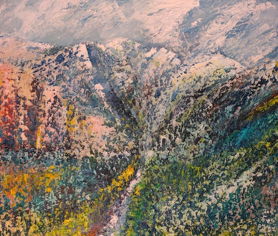 Textured mountain scene impasto style