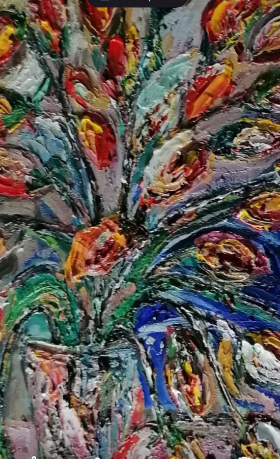 Tulip dance large abstract impasto floral wall art print