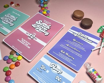 Retro Candy | Colourful Wedding Invitation Suite | Printed and Digital options available