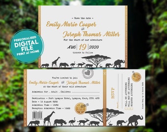 Digital / Print at Home - Zoo ticket style wedding invitation with attached RSVP